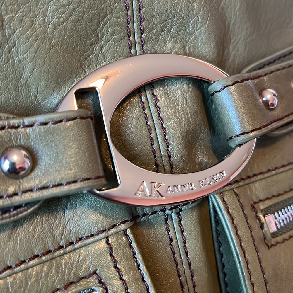 Anne Klein Leather Purse Shoulder Bag Army Olive Green - Picture 5 of 13